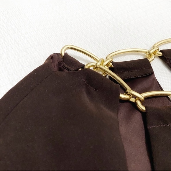 LANVIN PARIS BROWN GOLD METALLIC NECKLINE SHIFT DRESS - 40 (L) - Picture 8 of 11